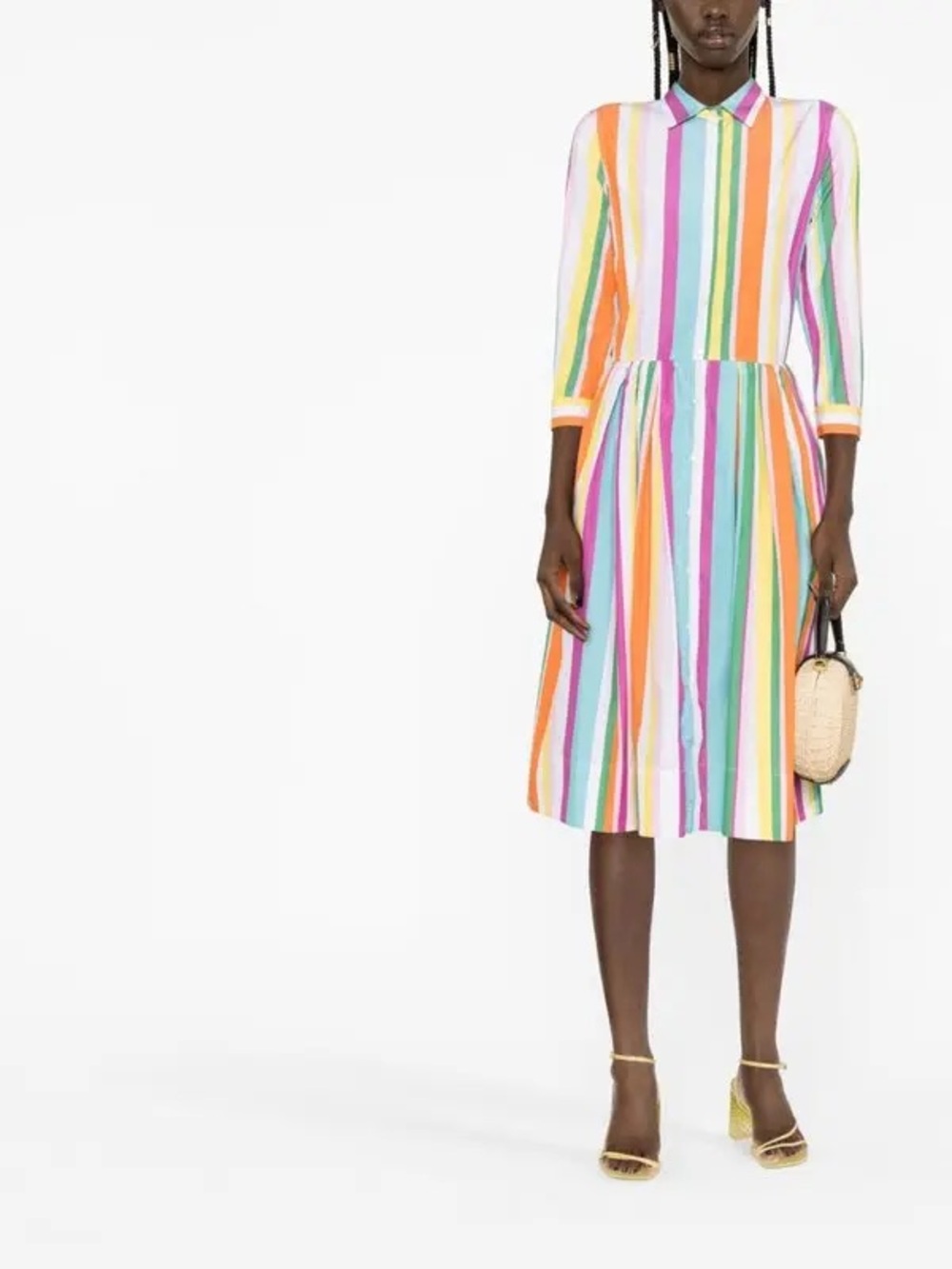 sara roka Striped Button-Front Shirt Dress in Multi-Color Rainbow /